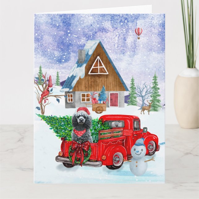Poodle Dog In Christmas Delivery Truck Snow Card (Front)