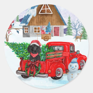 Poodle Dog In Christmas Delivery Truck Snow Classic Round Sticker