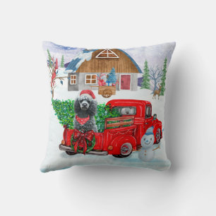 Poodle Dog In Christmas Delivery Truck Snow Cushion