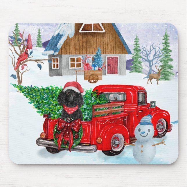 Poodle Dog In Christmas Delivery Truck Snow Mouse Pad (Front)