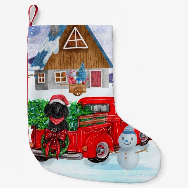 Poodle Dog In Christmas Delivery Truck Snow Small Christmas Stocking (Front)