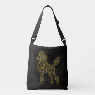Poodle Dog in  Gold Paisley pattern Crossbody Bag