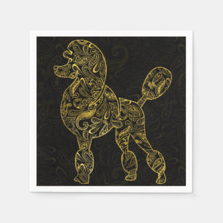 Poodle Dog in  Gold Paisley pattern Napkin