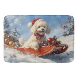 Poodle Dog in Sledge Let it Snow Christmas Bath Mat