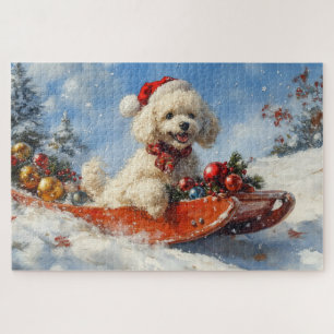 Poodle Dog in Sledge Let it Snow Christmas Jigsaw Puzzle