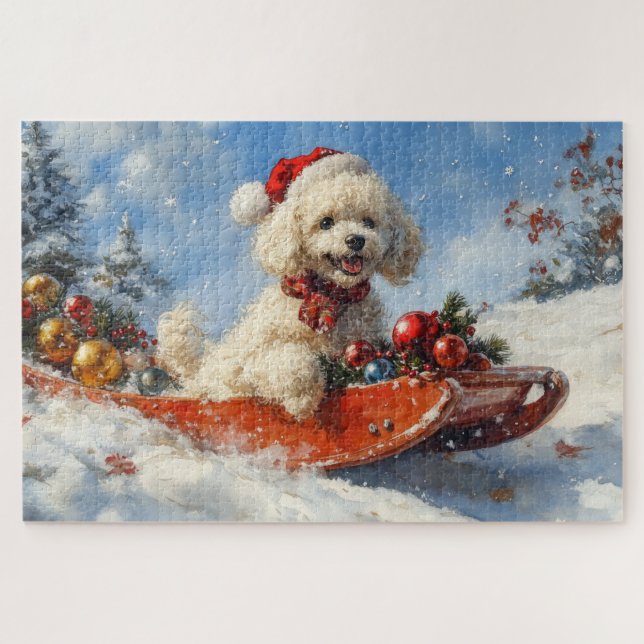 Poodle Dog in Sledge Let it Snow Christmas Jigsaw Puzzle (Horizontal)