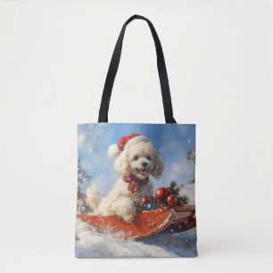 Poodle Dog in Sledge Let it Snow Christmas Tote Bag