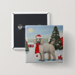 Poodle Dog in Snow Christmas 15 Cm Square Badge