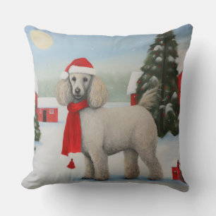 Poodle Dog in Snow Christmas Cushion