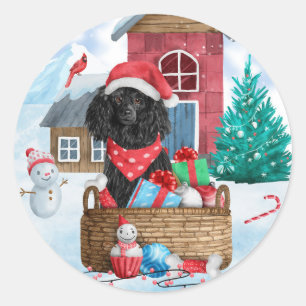 Poodle Dog In snow Christmas Dog House Classic Round Sticker