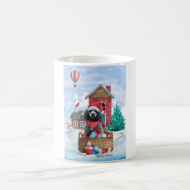 Poodle Dog In snow Christmas Dog House Coffee Mug (Center)