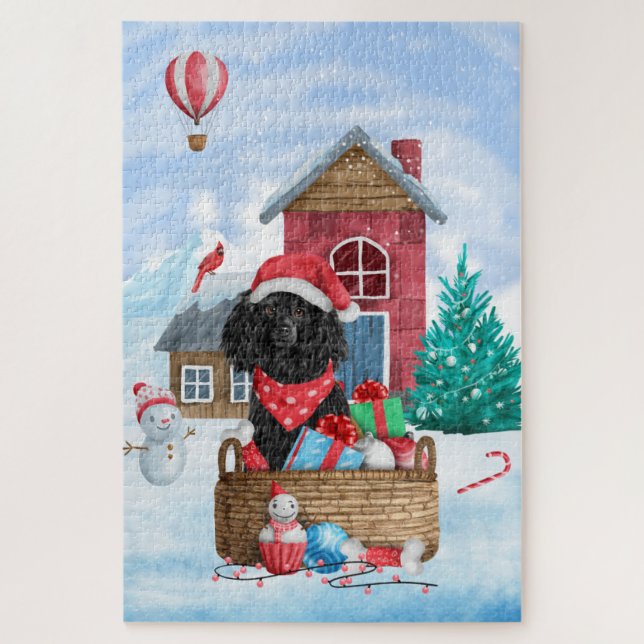 Poodle  Dog In snow Christmas Dog House Jigsaw Puzzle (Vertical)