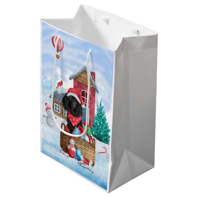 Poodle  Dog In snow Christmas Dog House Medium Gift Bag (Front Angled)
