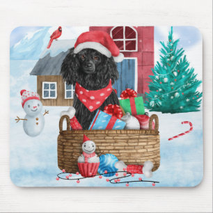 Poodle Dog In snow Christmas Dog House Mouse Pad