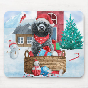 Poodle Dog In snow Christmas Dog House Mouse Pad