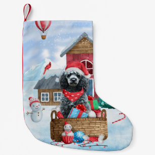 Poodle Dog In snow Christmas Dog House Small Christmas Stocking