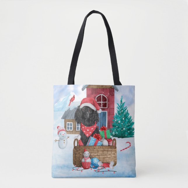 Poodle  Dog In snow Christmas Dog House Tote Bag (Front)