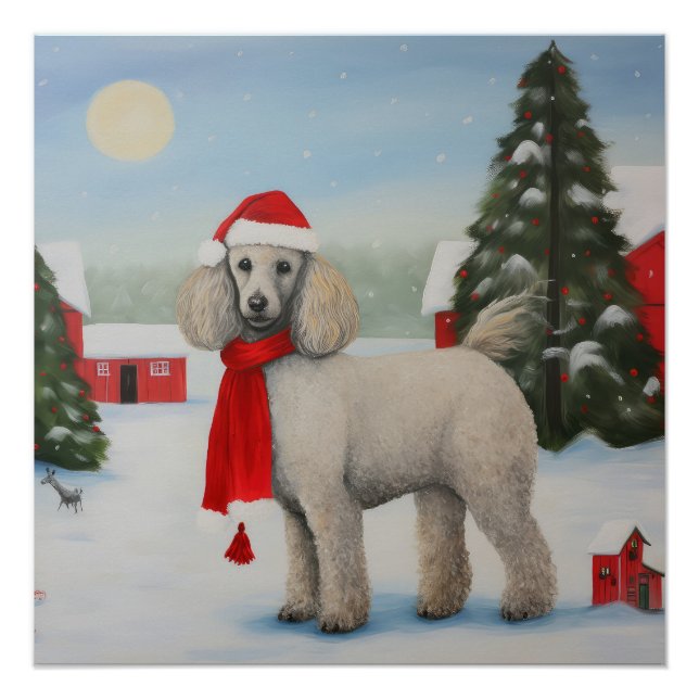 Poodle Dog in Snow Christmas Poster (Front)