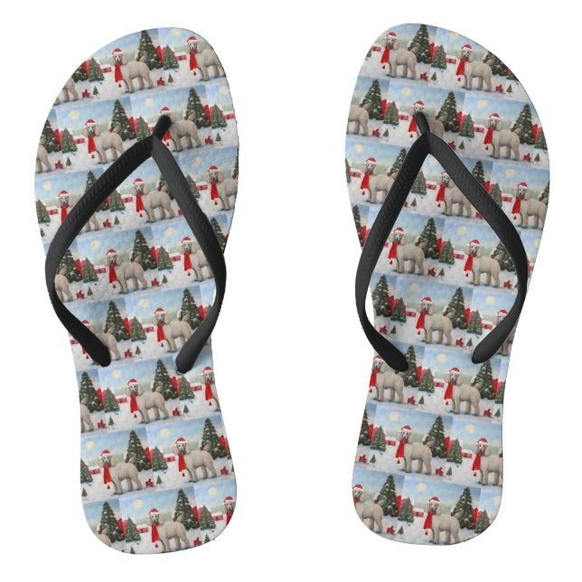 Poodle Dog in Snow Christmas Thongs (Footbed)