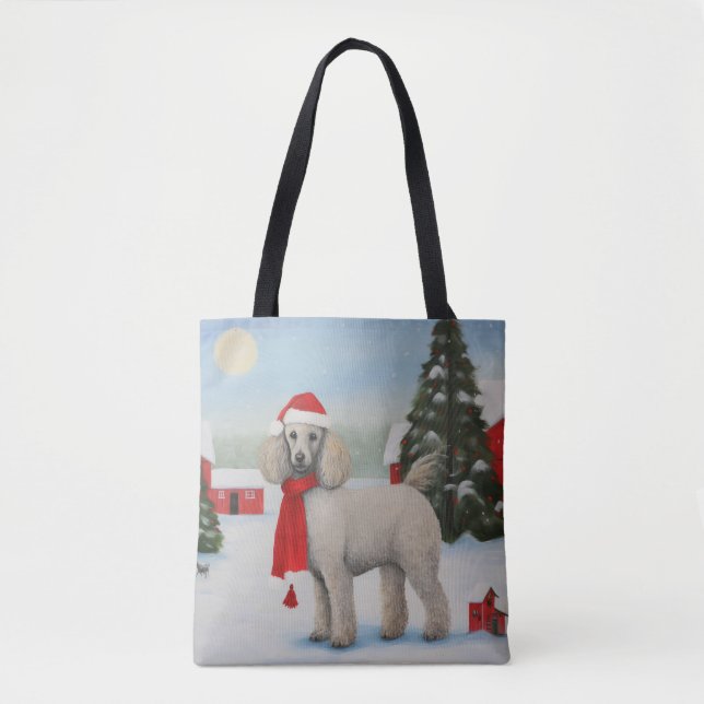 Poodle Dog in Snow Christmas Tote Bag (Front)