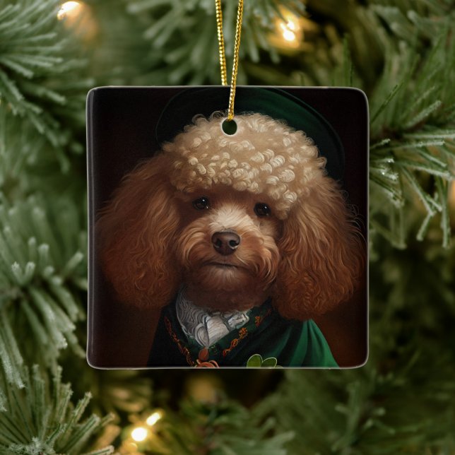 Poodle Dog in St. Patrick's Day Dress Ceramic Ornament (Tree)