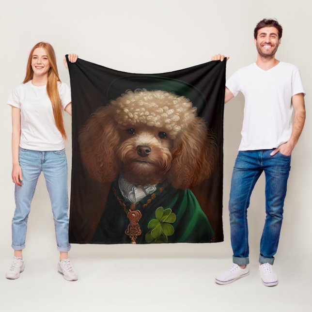 Poodle Dog in St. Patrick's Day Dress Fleece Blanket (In Situ)