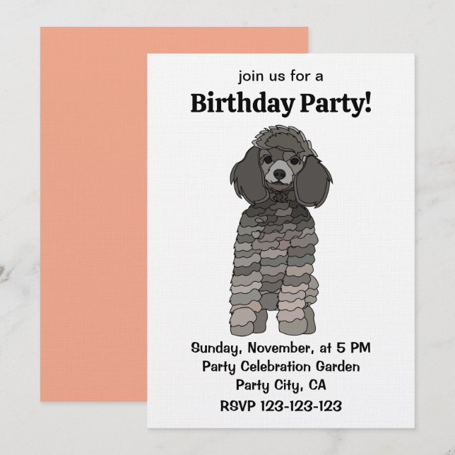 Poodle Dog Pet Birthday Party Invitation (Front/Back)