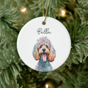 Poodle Dog Pet Custom Name Holiday Christmas Ceramic Ornament