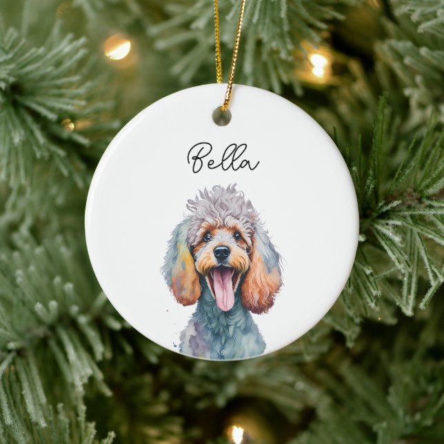 Poodle Dog Pet Custom Name Holiday Christmas Ceramic Ornament (Tree)