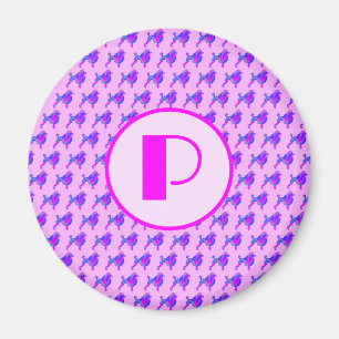 Poodle Dog Pink & Blue Silhouette Monogram Magnet