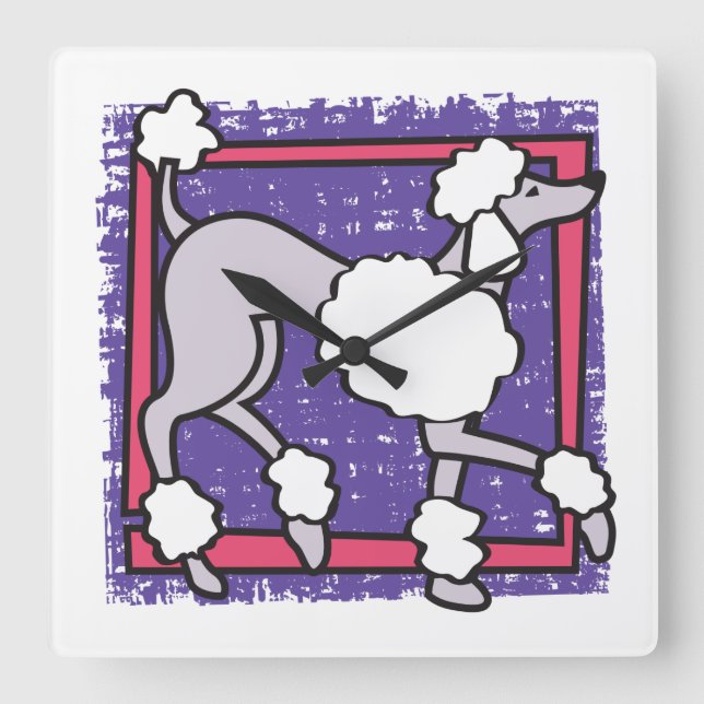 POODLE DOG Purple Square Wall Clock (Front)