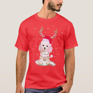 Poodle Dog Reindeer Costume Christmas Lights Match T-Shirt
