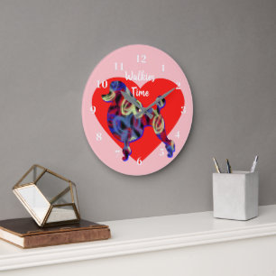 Poodle Dog Silhouette Valentine’s Day Pink Large Clock