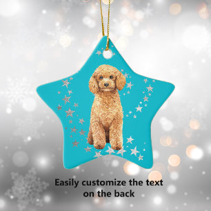 Poodle Dog Silver Stars Teal Christmas Ceramic Ornament