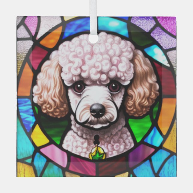 Poodle Dog "Stained Glass"  Glass Tree Decoration (Front)