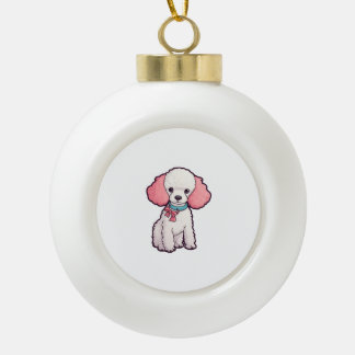 Poodle Dog Super Cute Ceramic Ball Christmas Ornament