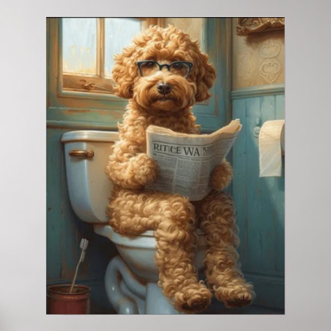 Poodle Dog Using The Bathroom Matte Poster (Front)