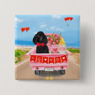 Poodle Dog Valentine's Day Truck Hearts 15 Cm Square Badge