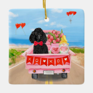 Poodle Dog Valentine's Day Truck Hearts Ceramic Ornament