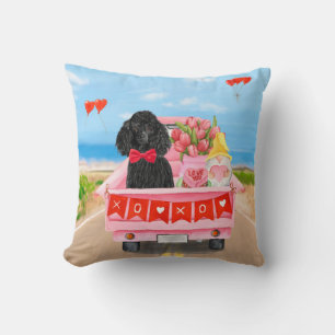 Poodle Dog Valentine's Day Truck Hearts Cushion