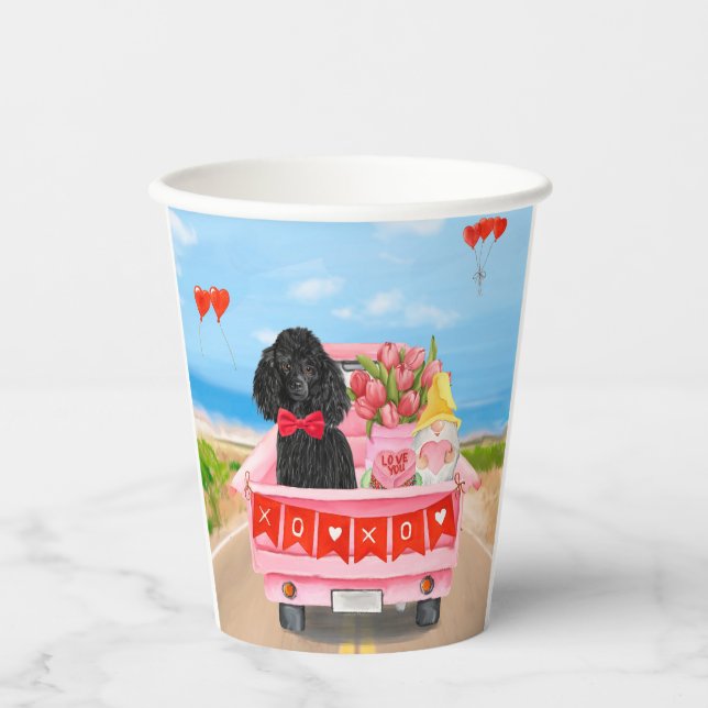 Poodle Dog Valentine's Day Truck Hearts  Paper Cups (Front)