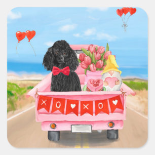 Poodle Dog Valentine's Day Truck Hearts Square Sticker