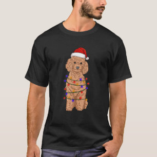 Poodle Dog Wearing Christmas Hat Lights T-Shirt