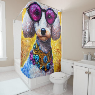 Poodle Dog Wearing Oversized Glasses Shower Curtain