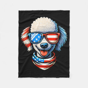 Poodle Dog Wearing Usa Flag Sungles Patriotic 4th Fleece Blanket