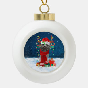 Poodle dog with Christmas gifts Ceramic Ball Christmas Ornament