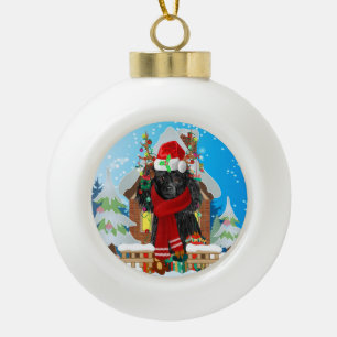 Poodle dog with Christmas gifts Ceramic Ball Christmas Ornament