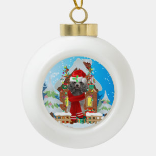 Poodle dog with Christmas gifts Ceramic Ball Christmas Ornament