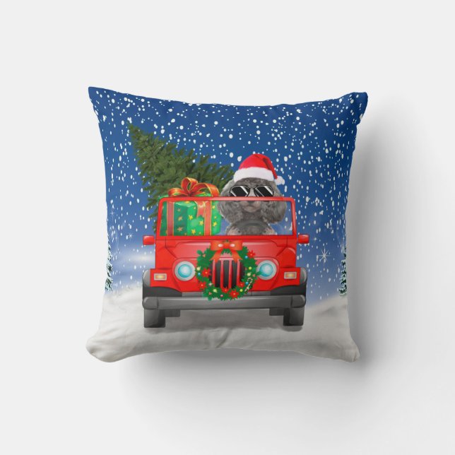 Poodle dog with Christmas gifts Cushion (Front)