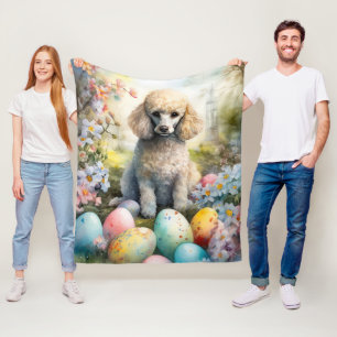 Poodle Dog with Easter Eggs Holiday Fleece Blanket